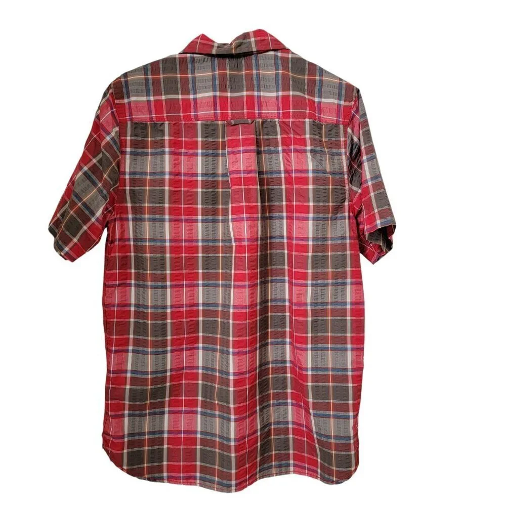 The North Face Size M Seersucker Red, White, Blue & Taupe Button Down Shirt